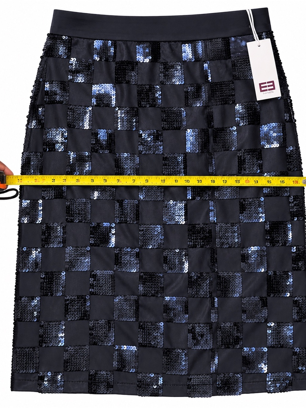 Women’s Black Sequin Checkered Pencil Skirt Elegant Party Evening